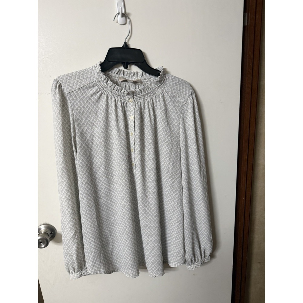 Loft Size L Blouse Round Pleated Neck.
